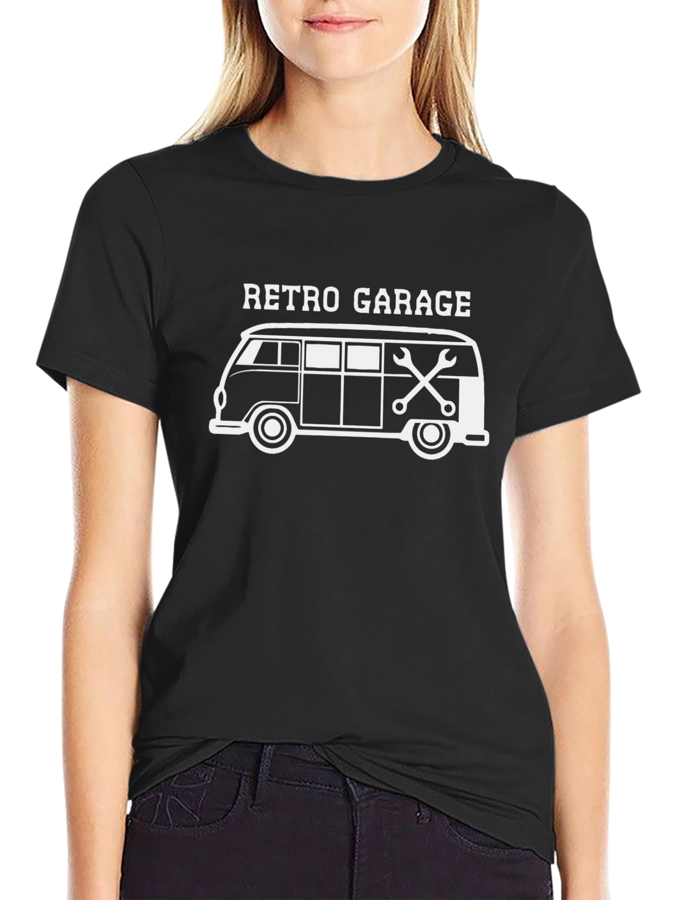 Retro Garage Van Graphic T-Shirt - Black