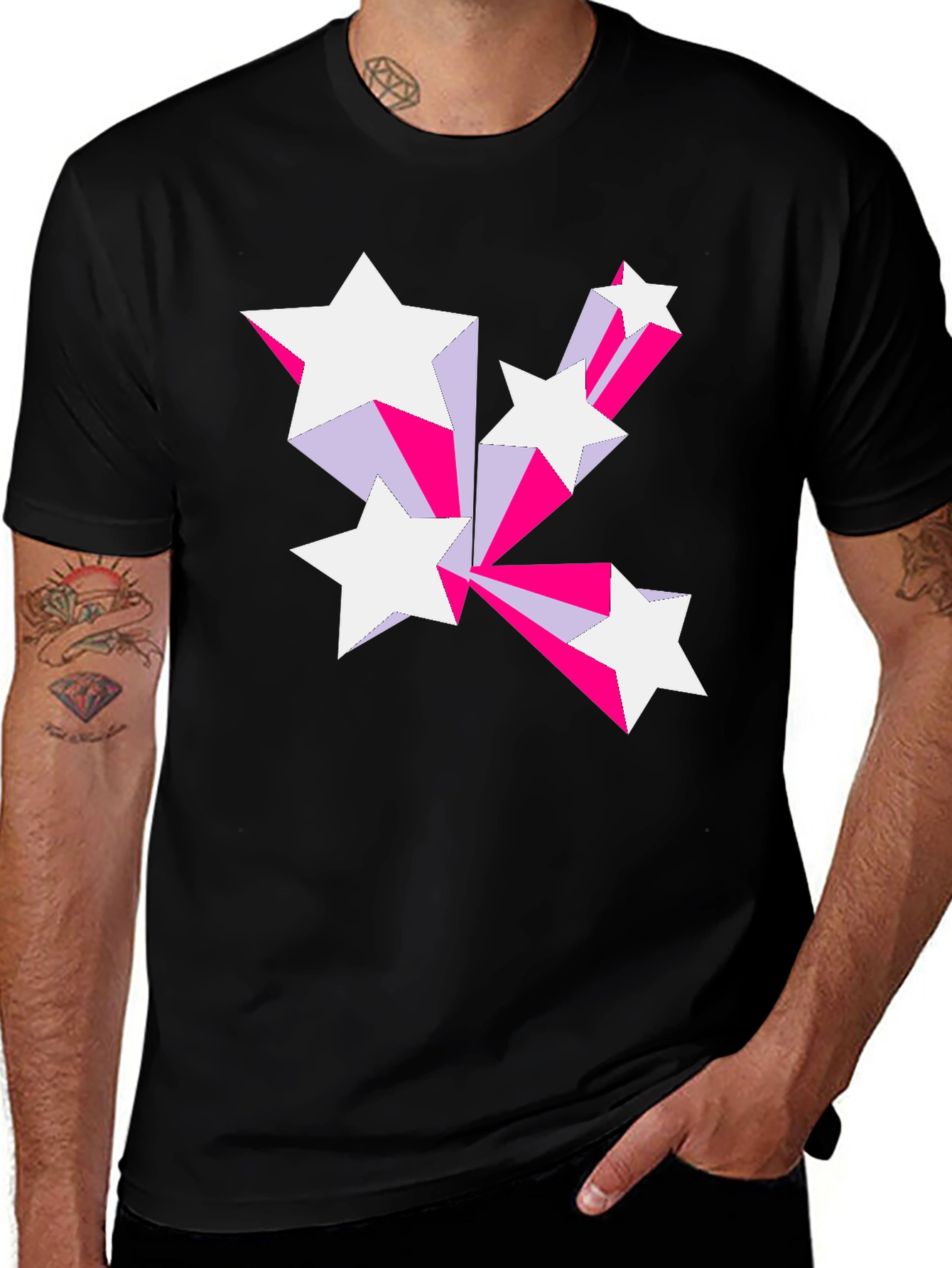 Retro Star Burst Graphic Tee - Black Cotton Blend
