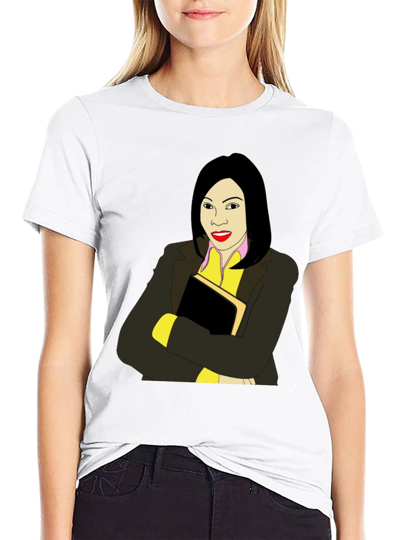 Illustrated Woman on Black T-Shirt