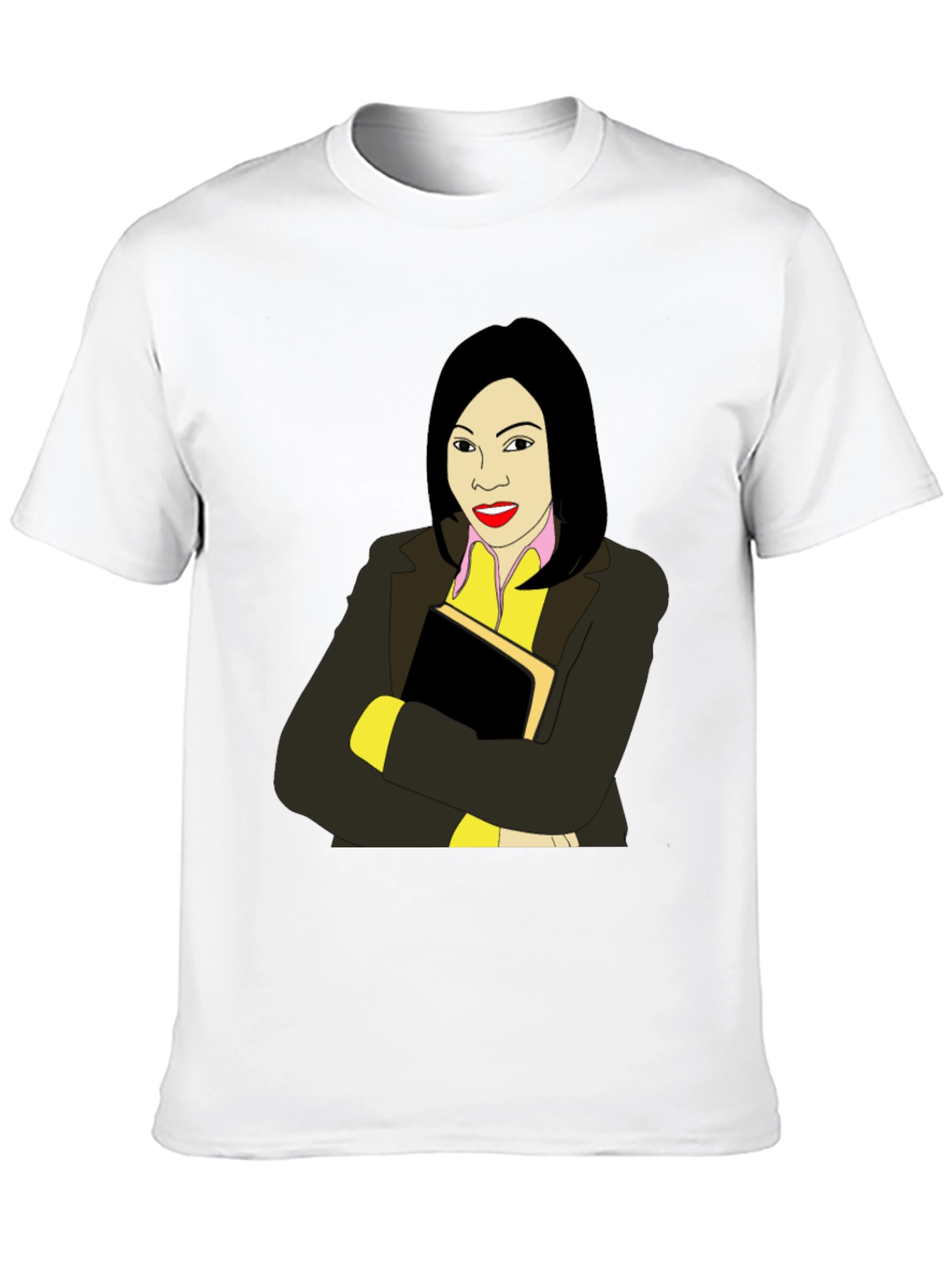 Illustrated Woman on Black T-Shirt