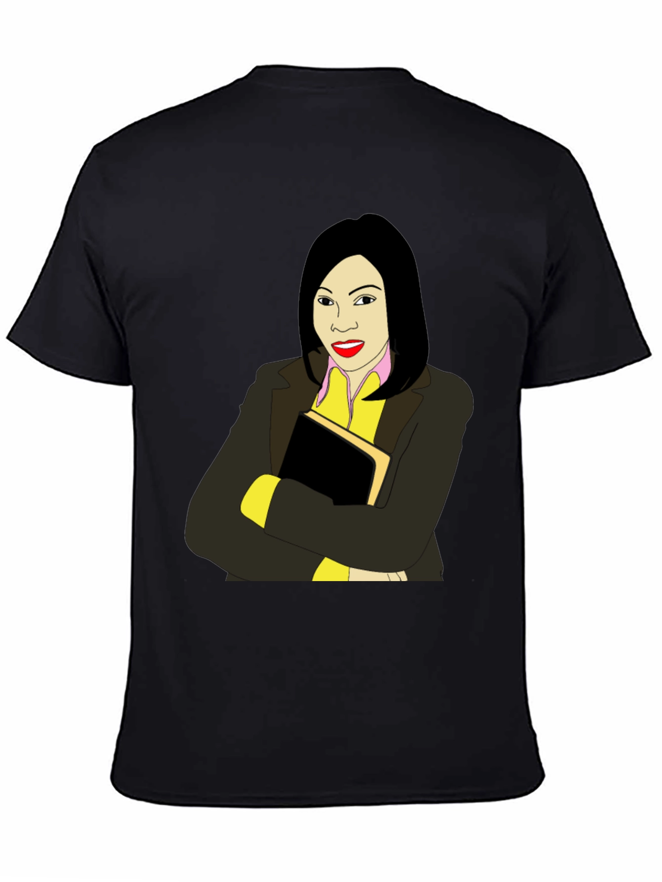 Illustrated Woman on Black T-Shirt