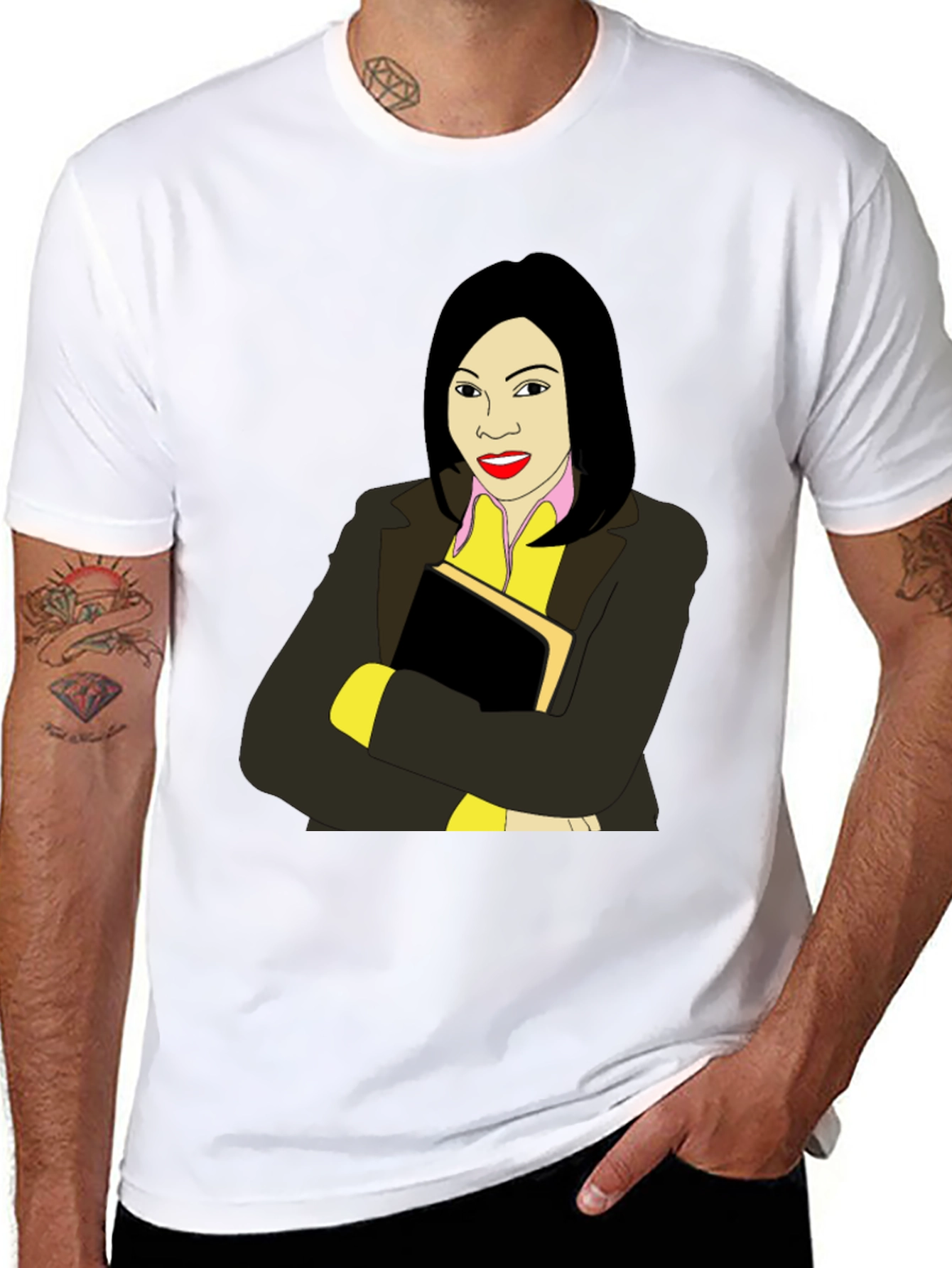 Illustrated Woman on Black T-Shirt