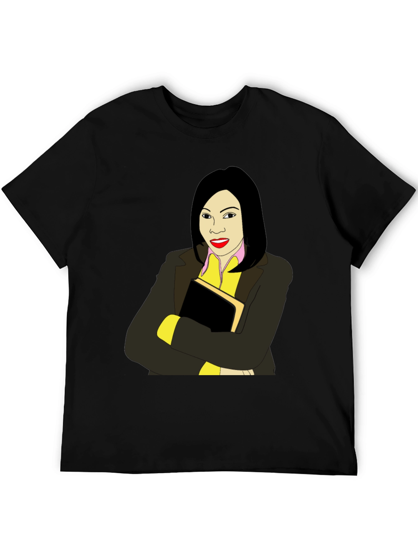 Illustrated Woman on Black T-Shirt