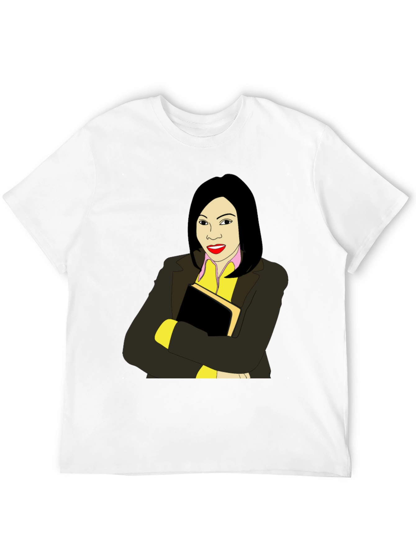Illustrated Woman on Black T-Shirt