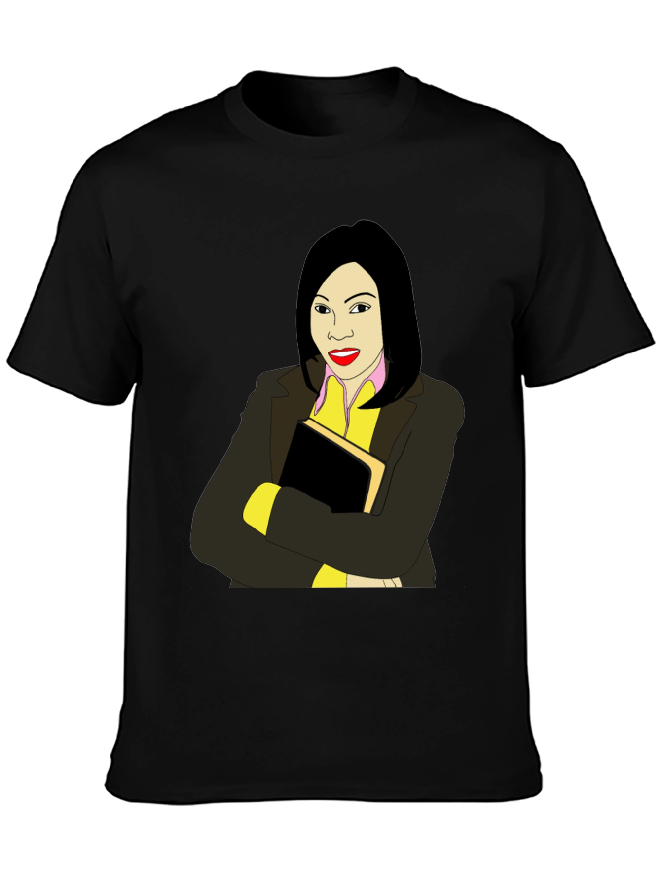 Illustrated Woman on Black T-Shirt