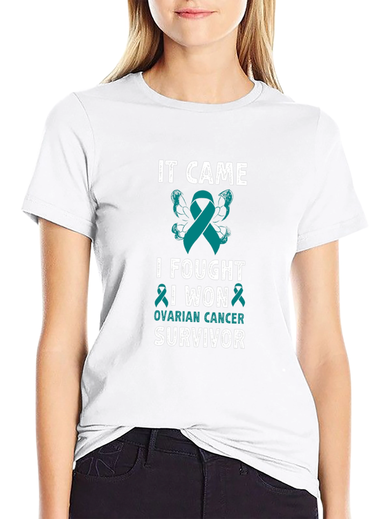 Ovarian Cancer Survivor T-Shirt Teal Ribbon