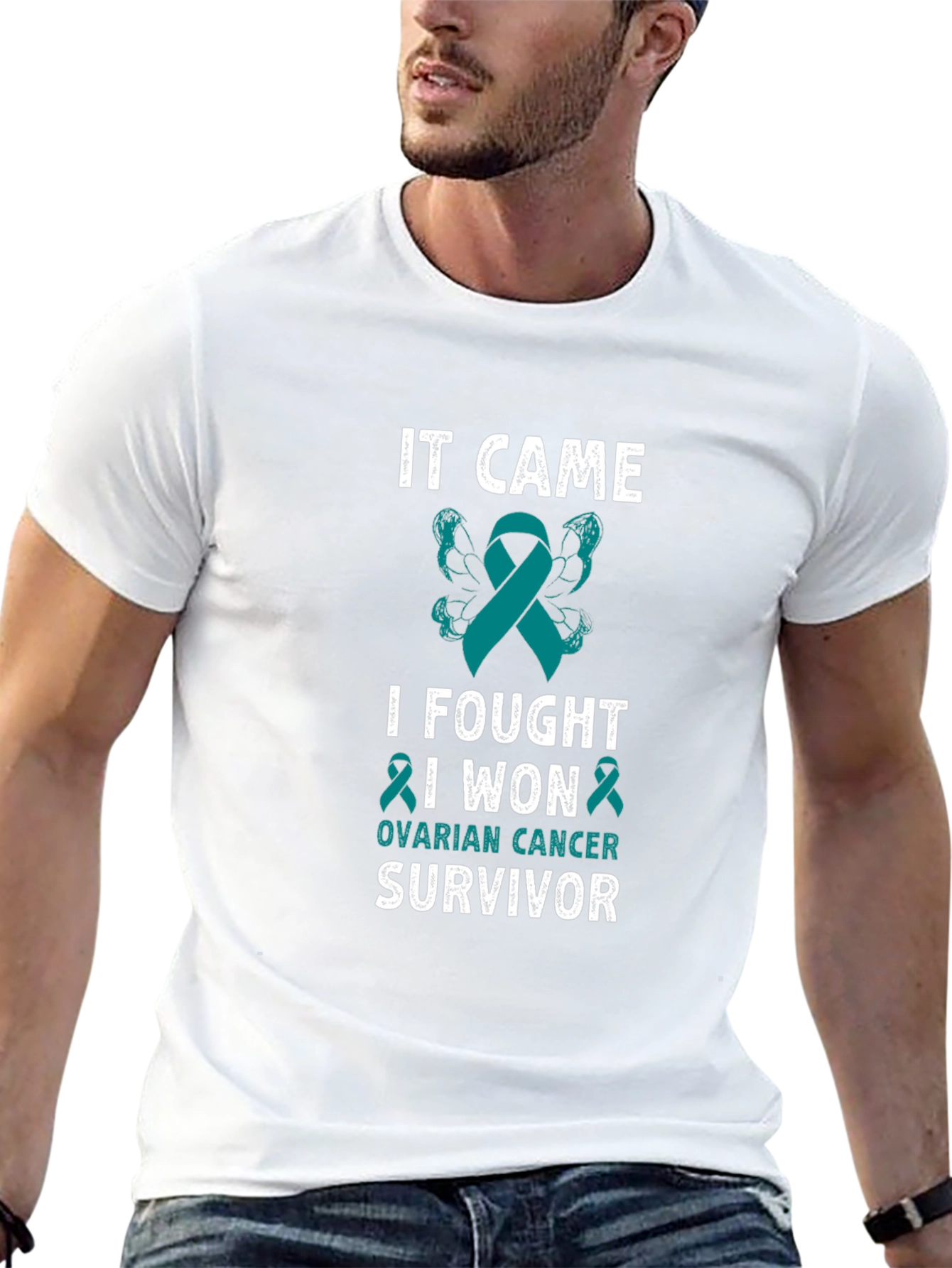 Ovarian Cancer Survivor T-Shirt Teal Ribbon
