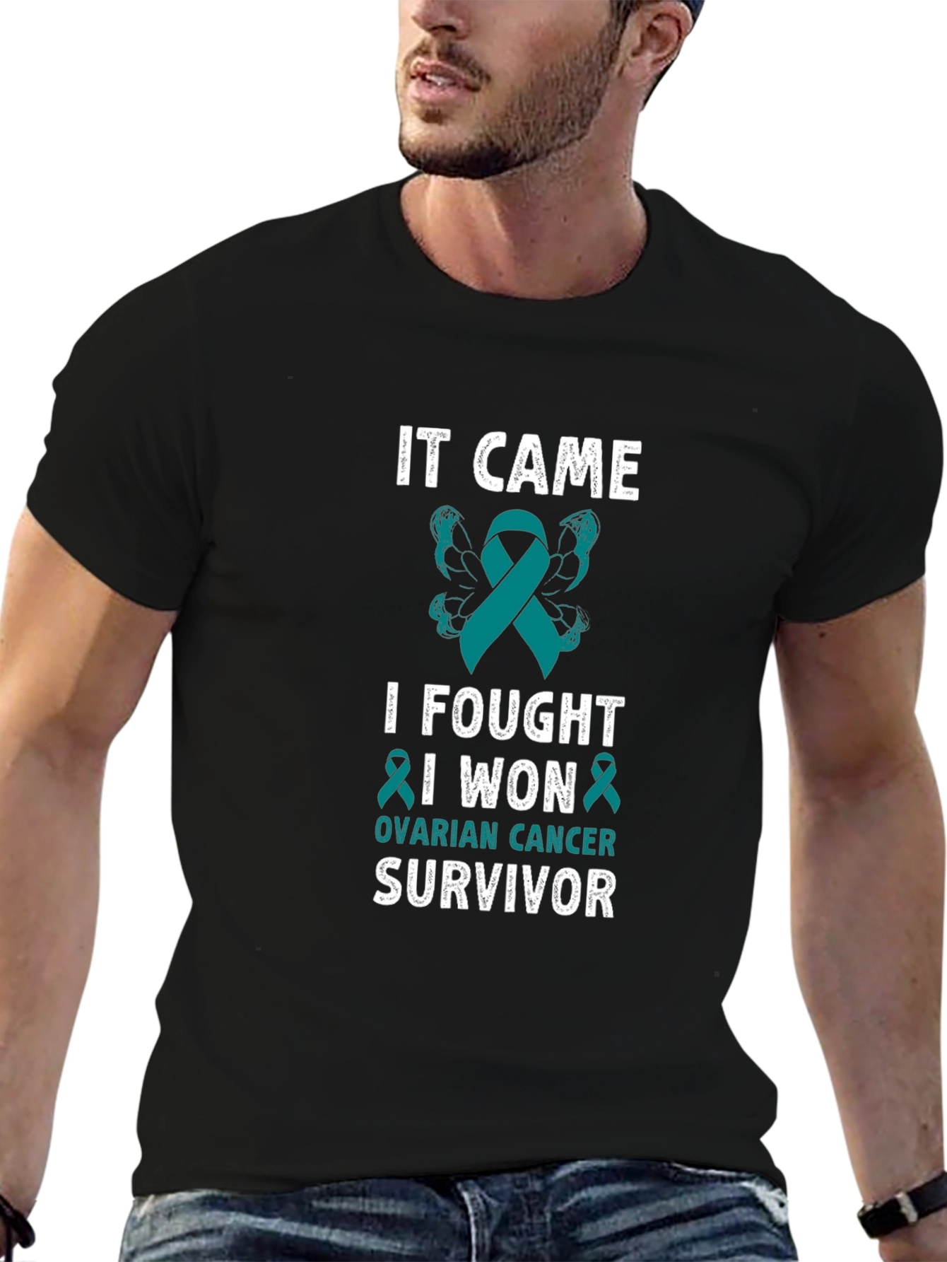 Ovarian Cancer Survivor T-Shirt Teal Ribbon