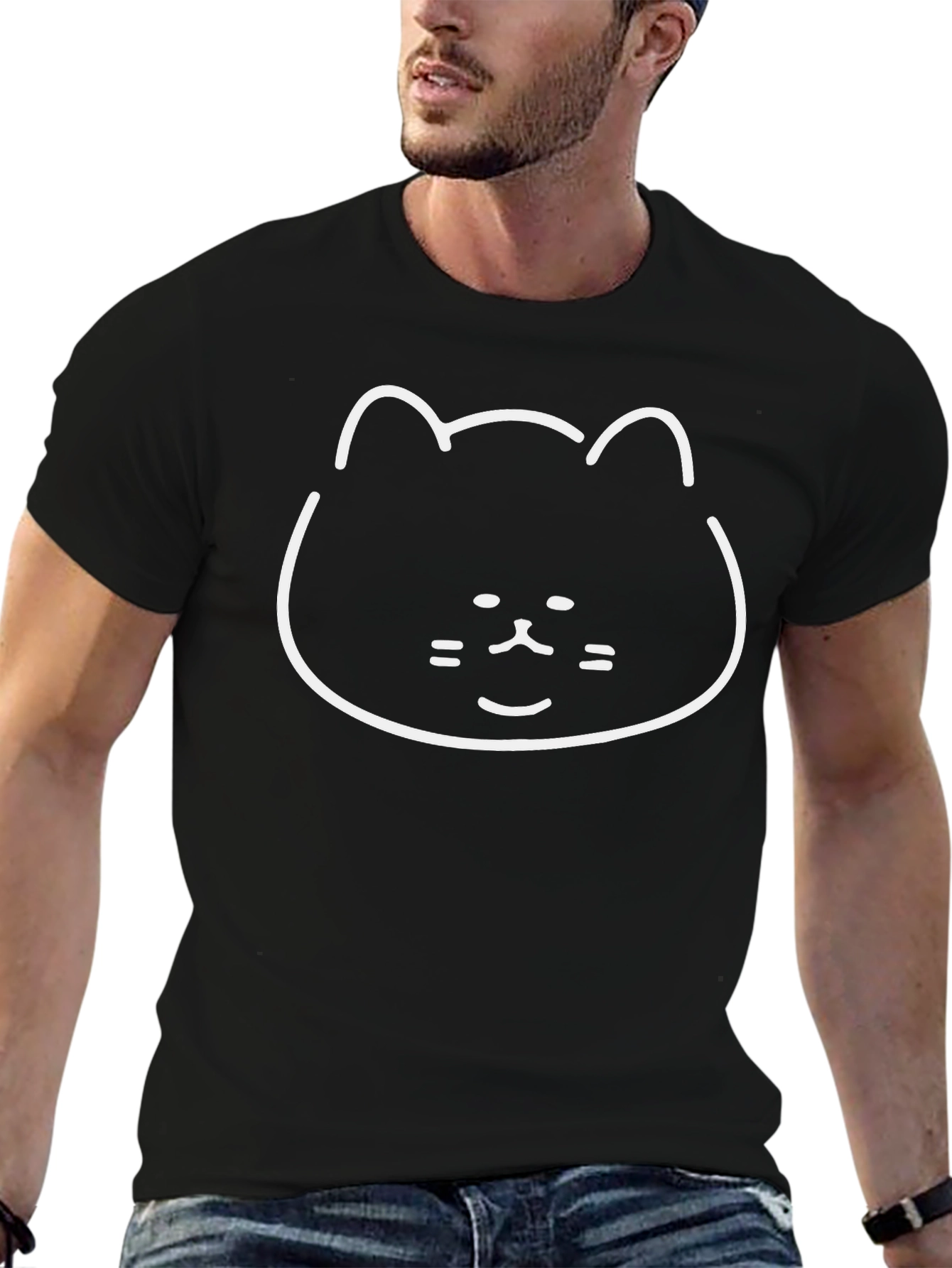 Cute Cat Face Black T-Shirt
