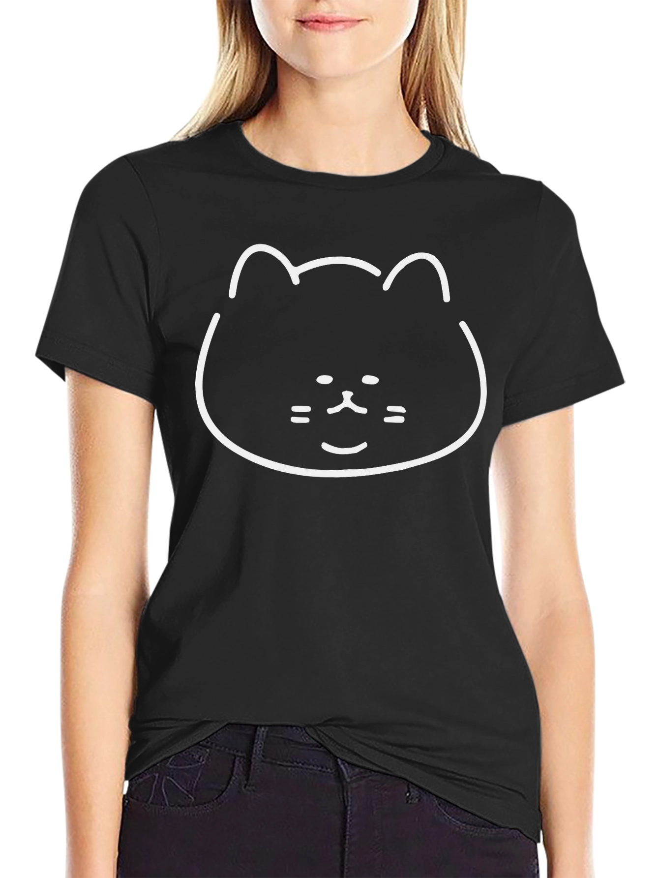 Cute Cat Face Black T-Shirt