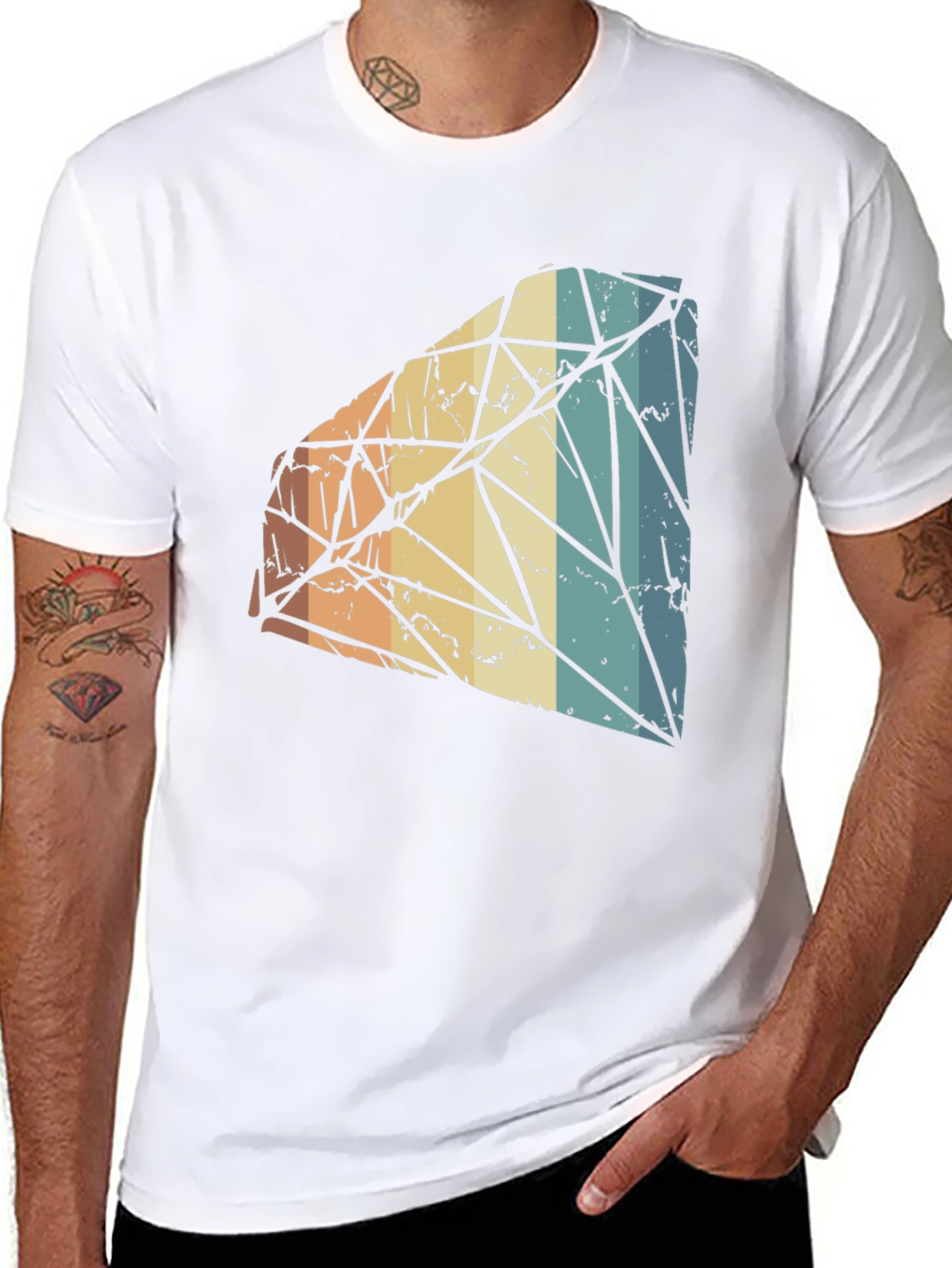 Retro Diamond Graphic Tee - Black Cotton Blend T-Shirt
