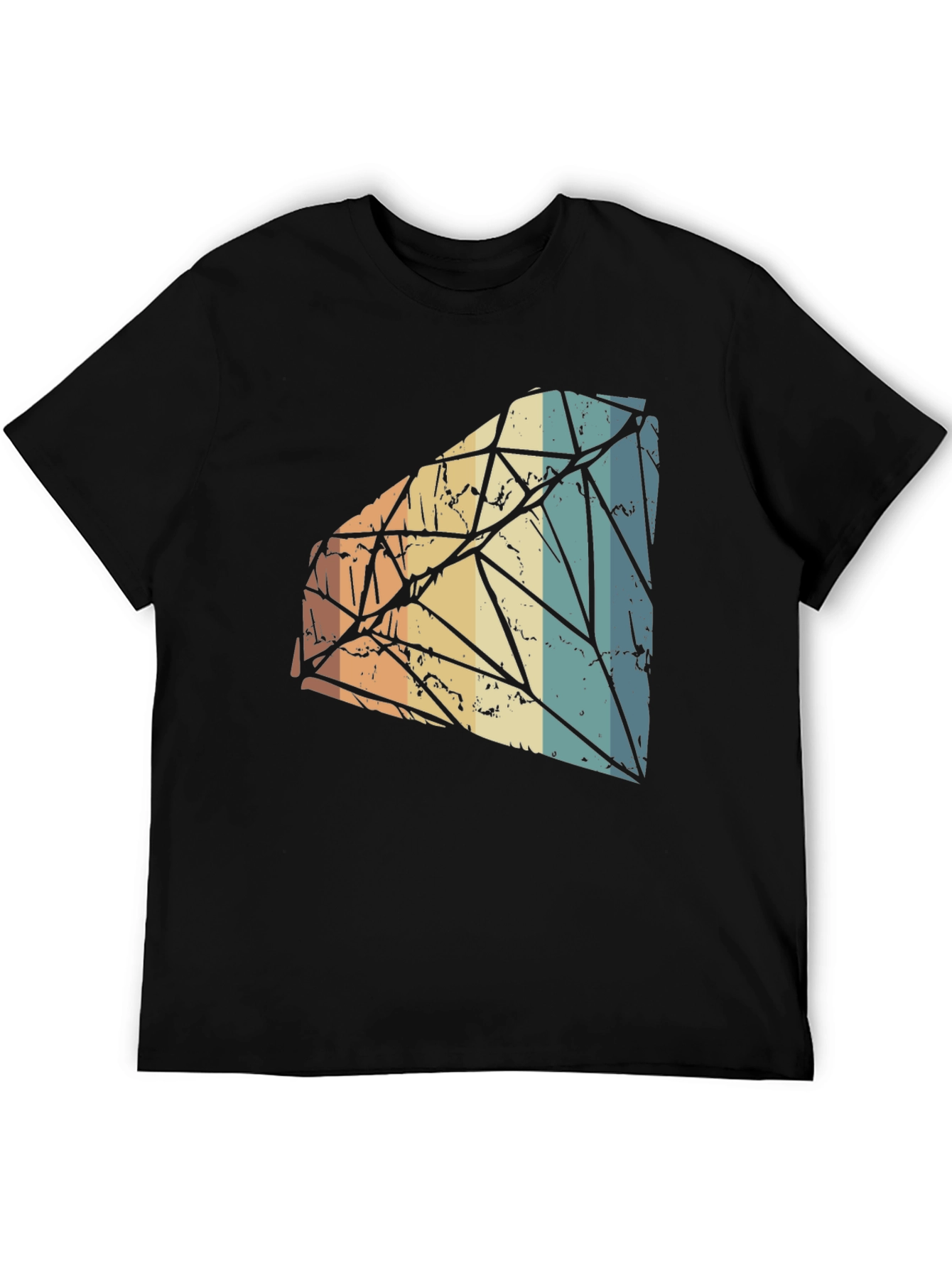 Retro Diamond Graphic Tee - Black Cotton Blend T-Shirt