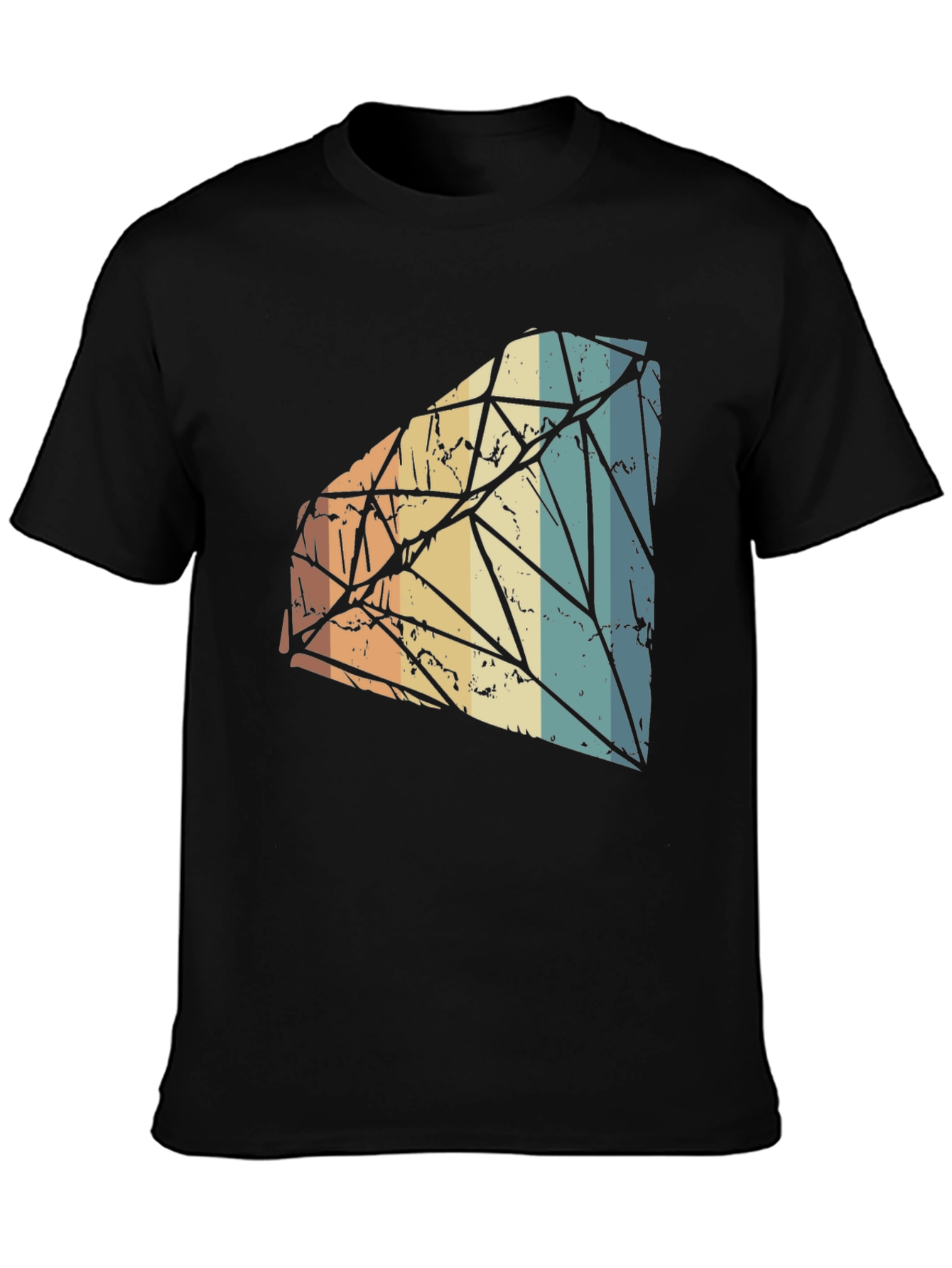 Retro Diamond Graphic Tee - Black Cotton Blend T-Shirt
