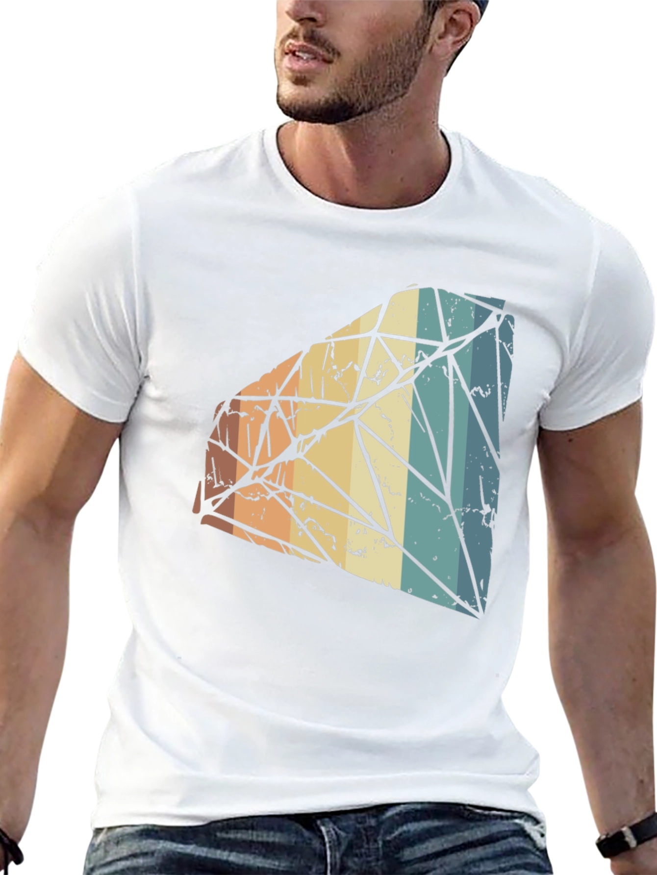 Retro Diamond Graphic Tee - Black Cotton Blend T-Shirt