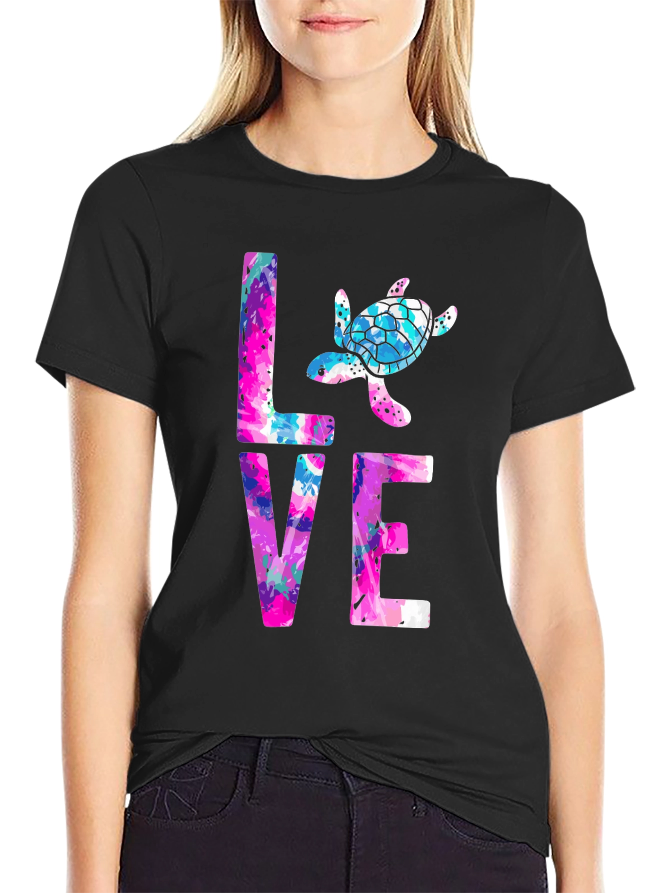Turtle Love Graphic Tee - Black Cotton Blend