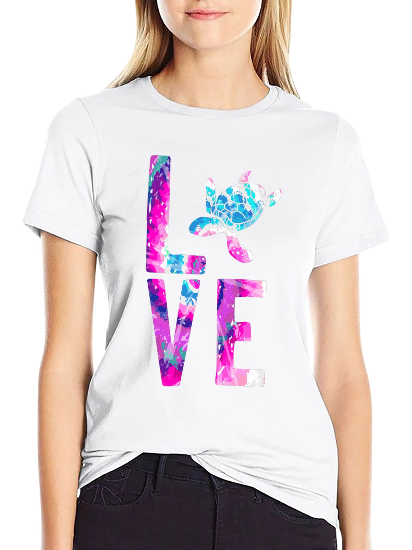 Turtle Love Graphic Tee - Black Cotton Blend