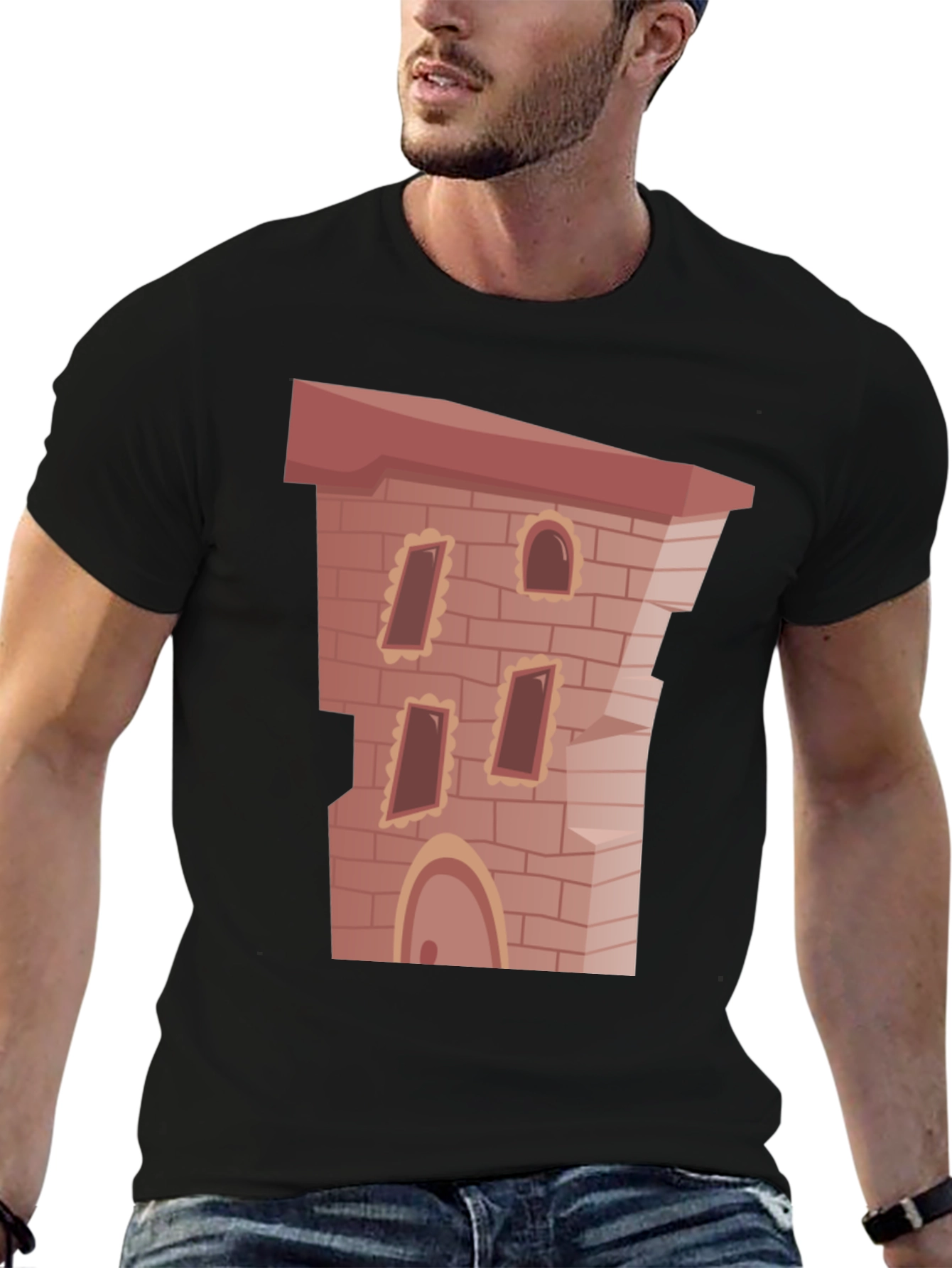 Cartoon Castle Brick Building Graphic T-Shirt