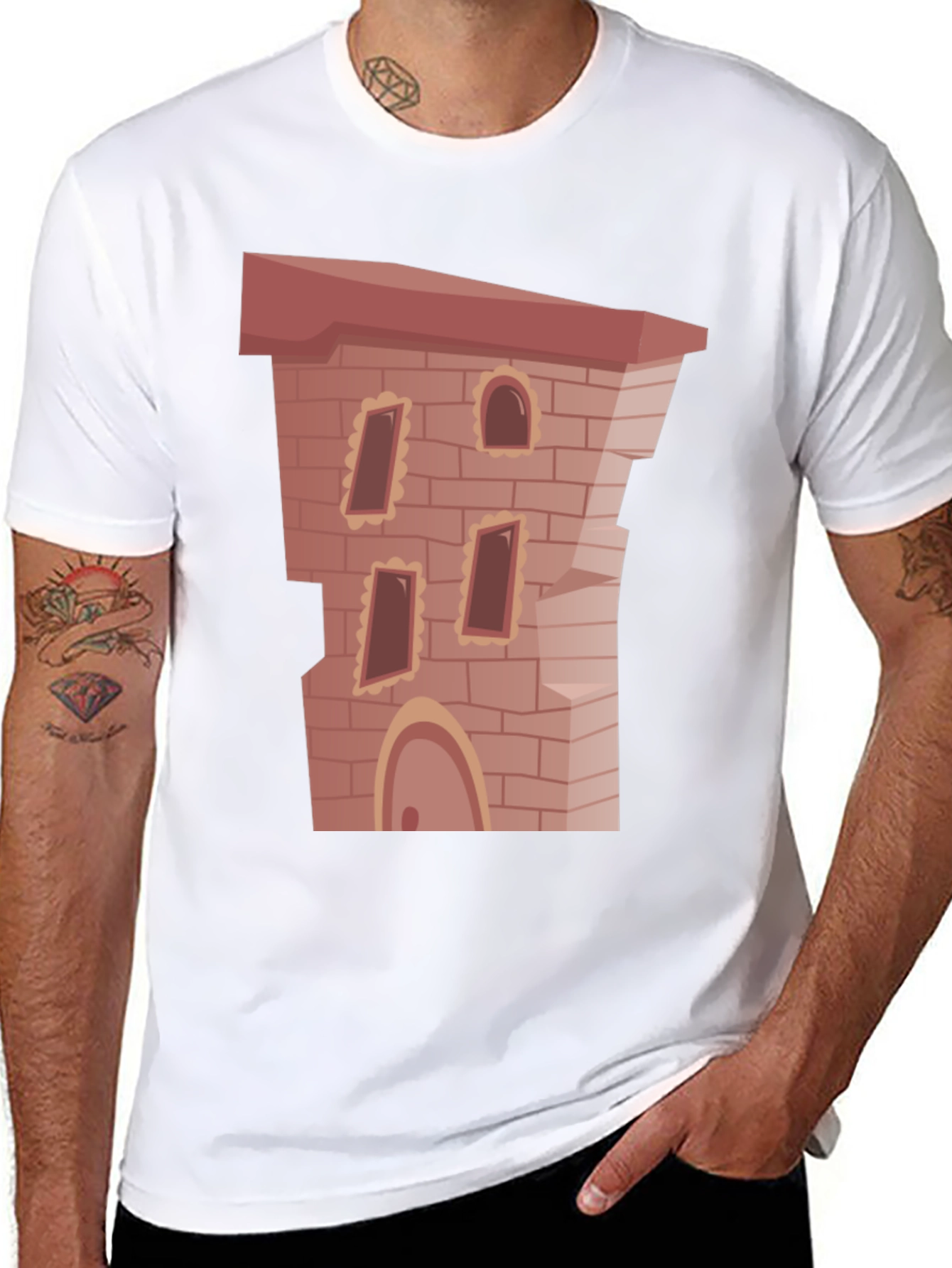 Cartoon Castle Brick Building Graphic T-Shirt