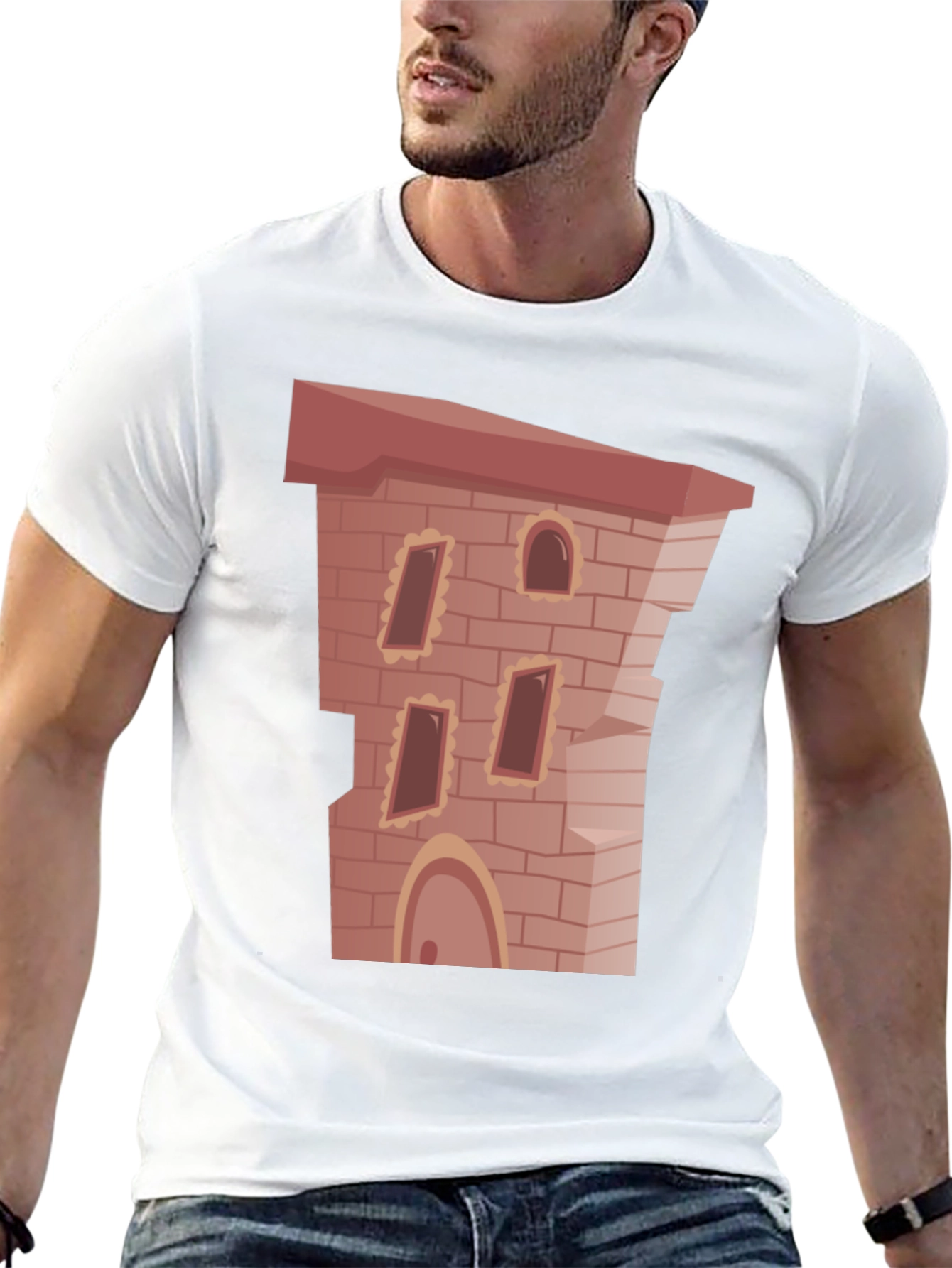 Cartoon Castle Brick Building Graphic T-Shirt