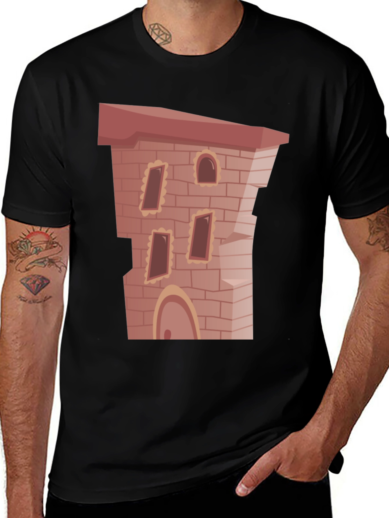 Cartoon Castle Brick Building Graphic T-Shirt