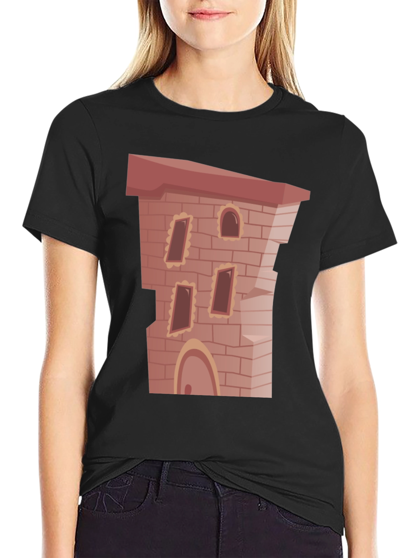Cartoon Castle Brick Building Graphic T-Shirt