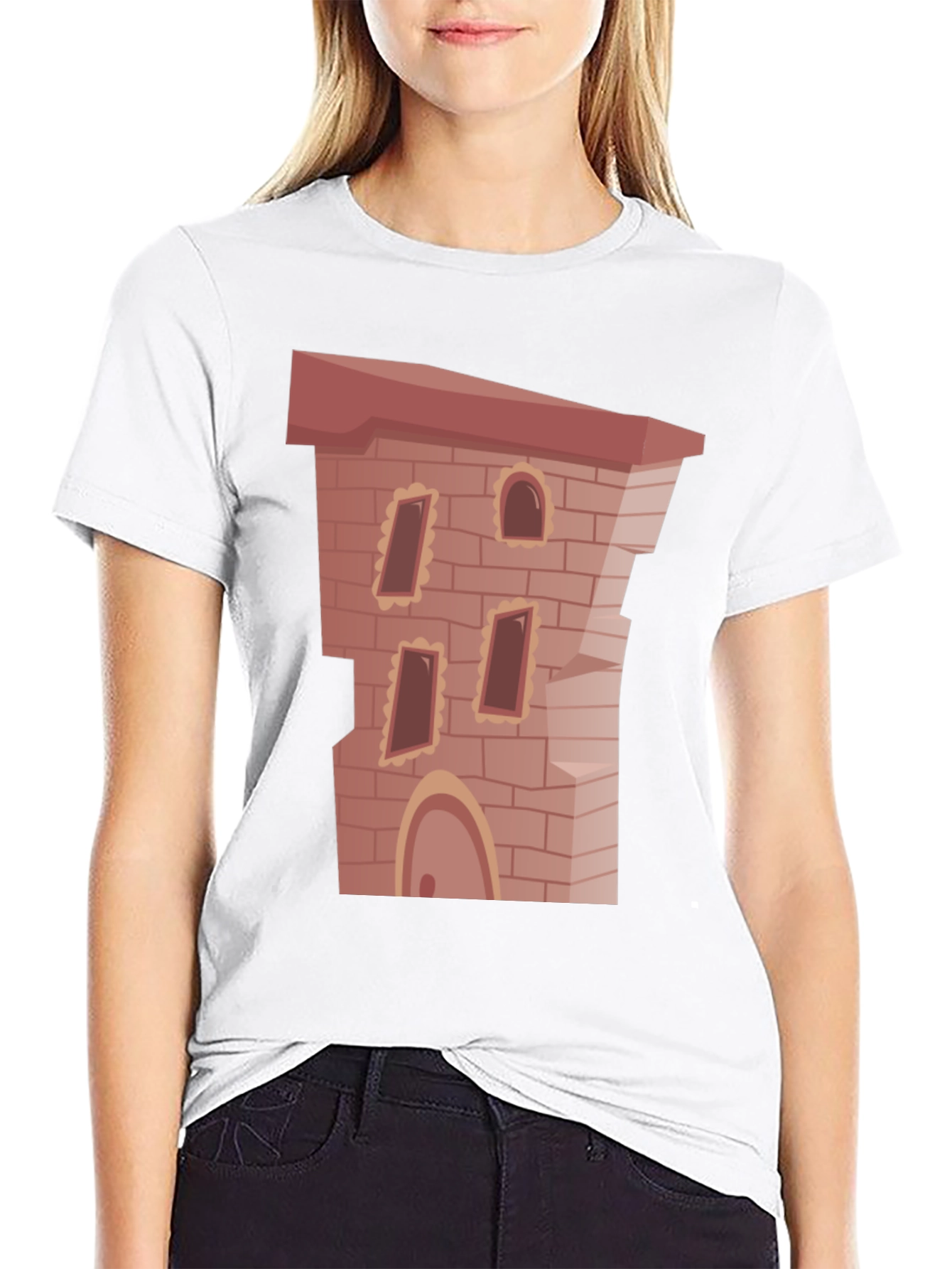 Cartoon Castle Brick Building Graphic T-Shirt