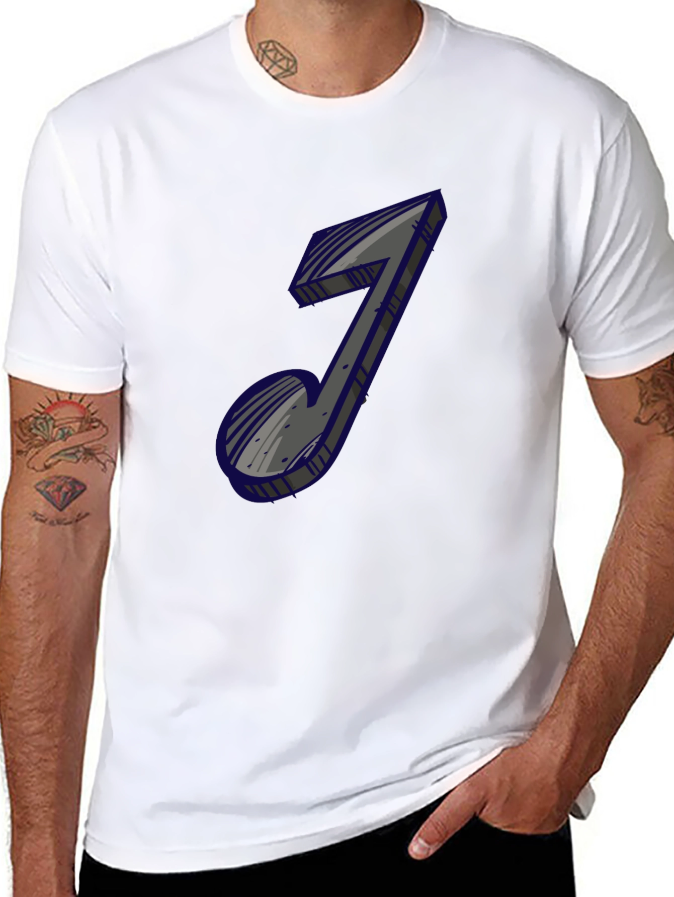 Mens Black Graphic Tee - Music Note Design