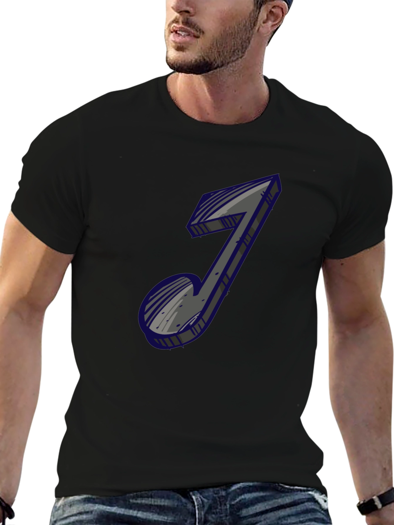 Mens Black Graphic Tee - Music Note Design