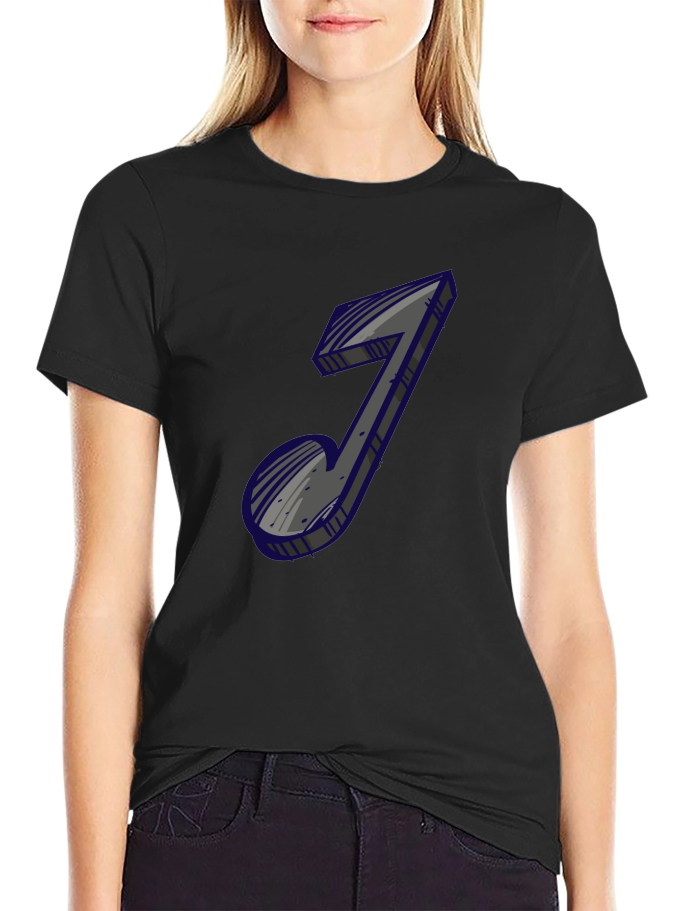 Mens Black Graphic Tee - Music Note Design