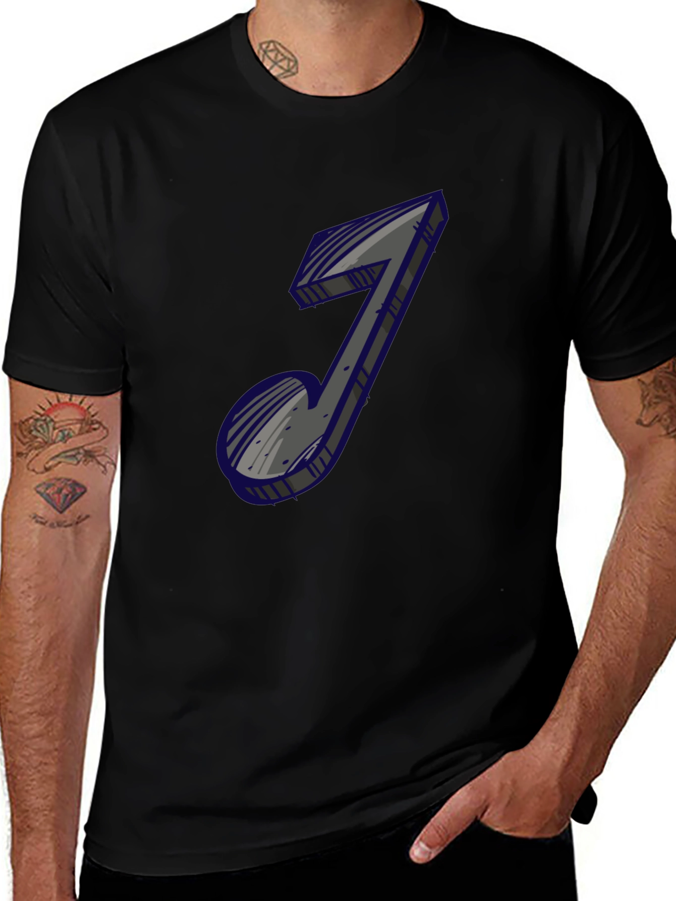 Mens Black Graphic Tee - Music Note Design