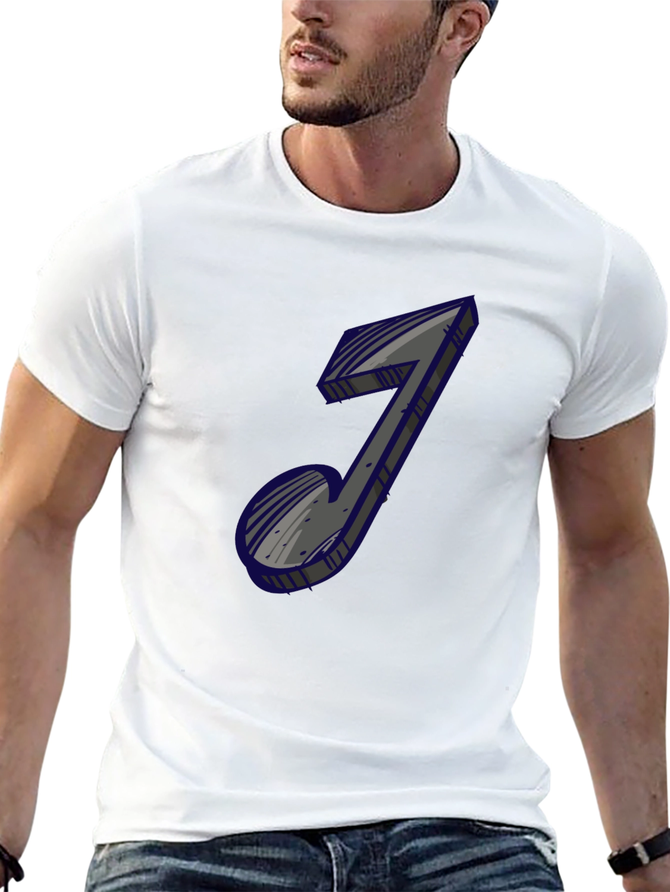 Mens Black Graphic Tee - Music Note Design