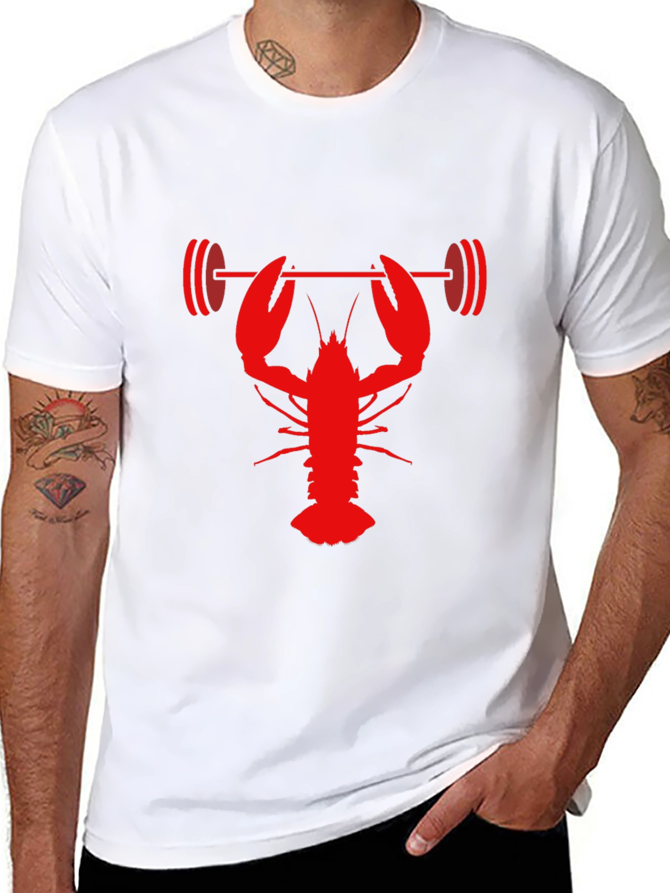Lobster Lifting Barbell Graphic T-Shirt