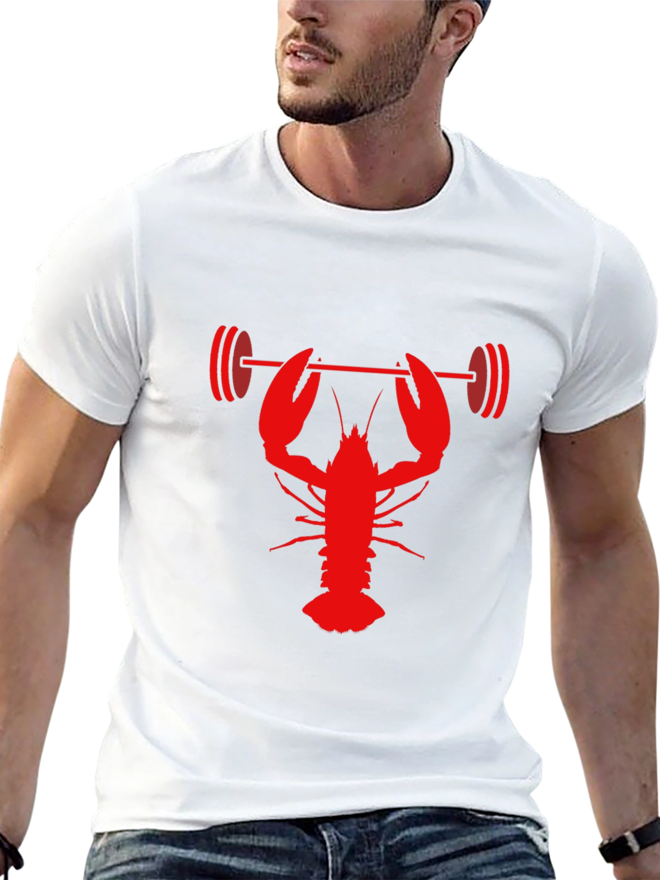 Lobster Lifting Barbell Graphic T-Shirt