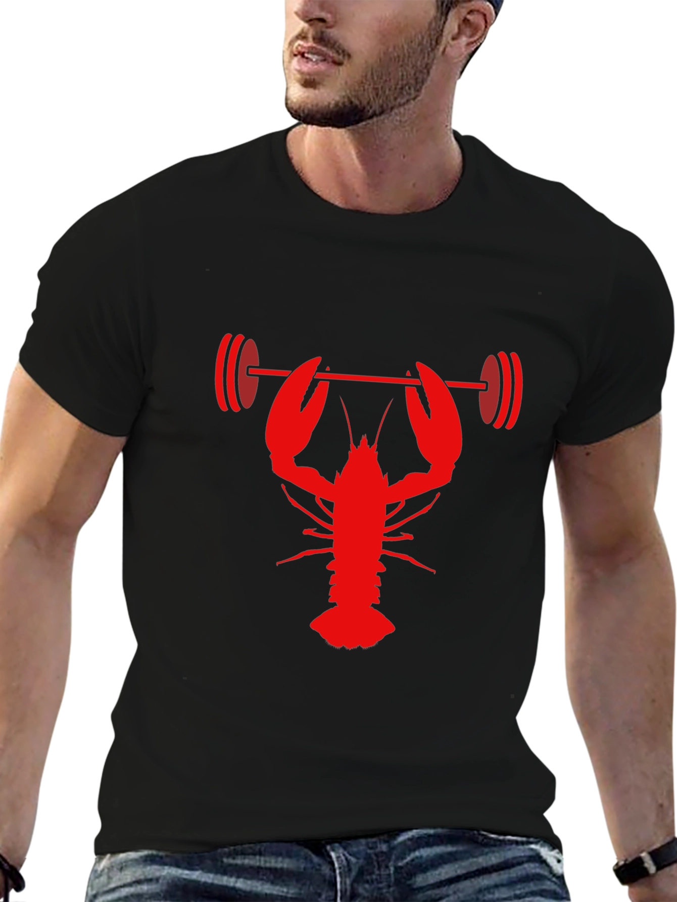 Lobster Lifting Barbell Graphic T-Shirt