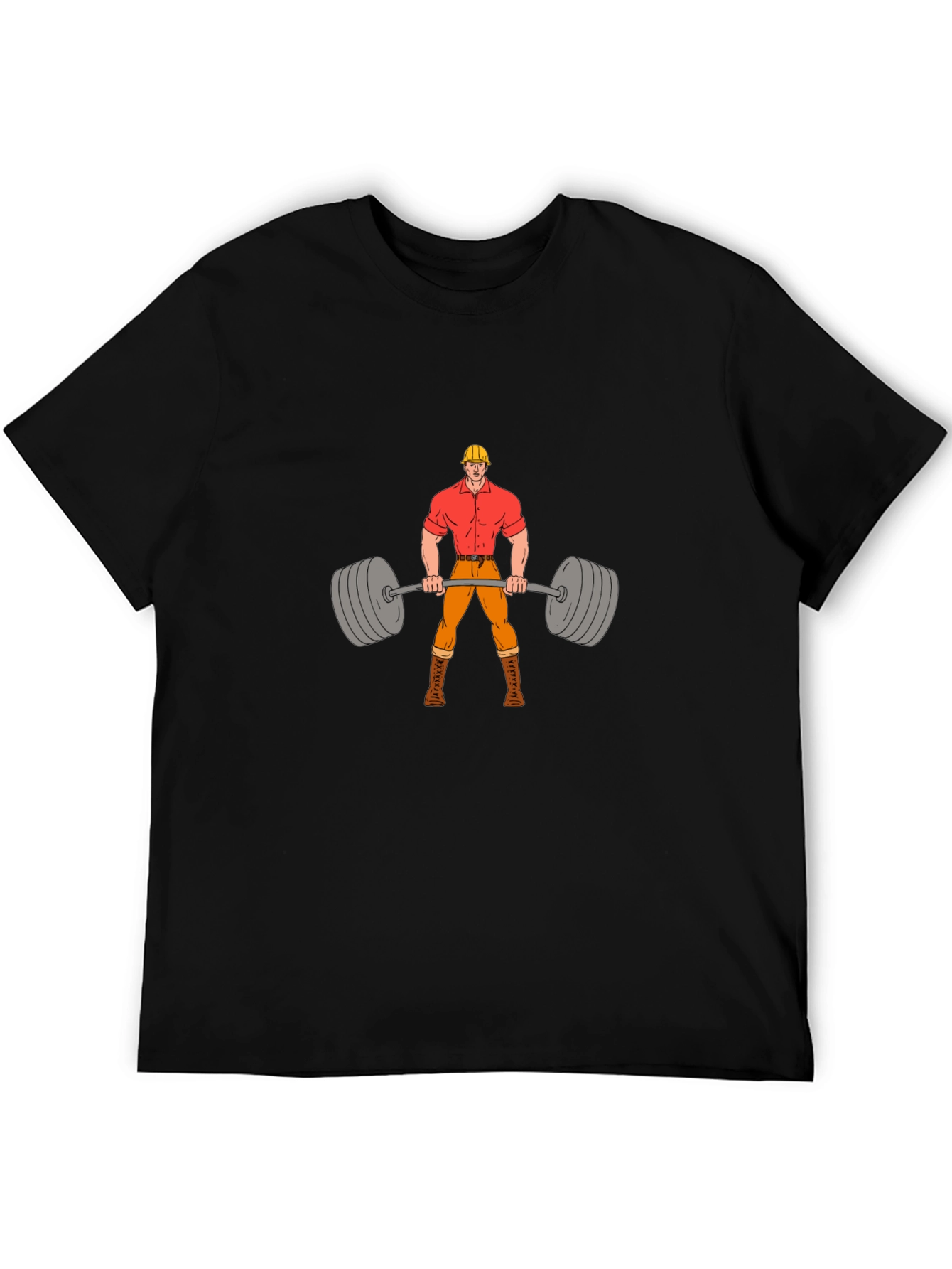 Weightlifter Cartoon Black T-Shirt