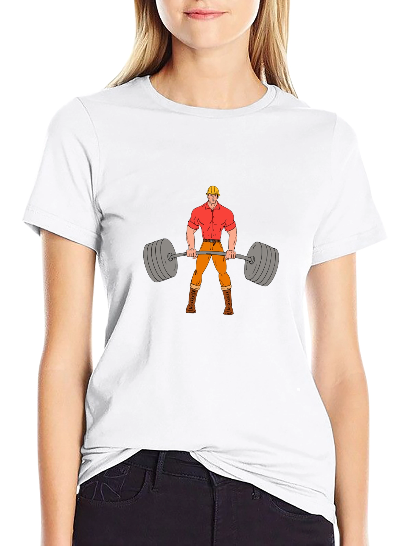 Weightlifter Cartoon Black T-Shirt