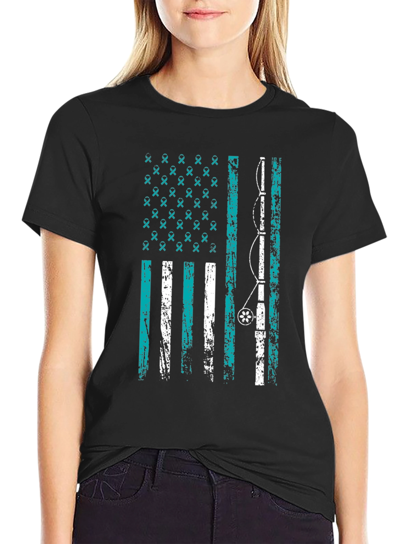 Fishing Rod American Flag Graphic Tee