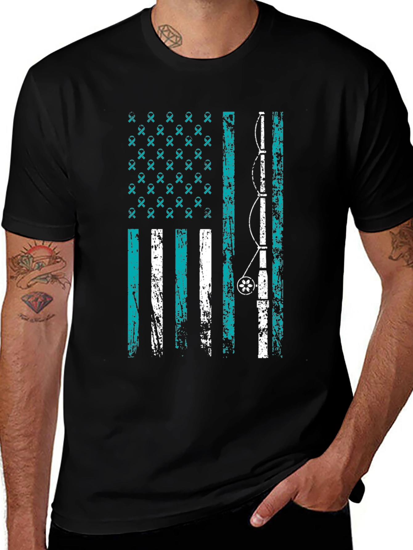 Fishing Rod American Flag Graphic Tee