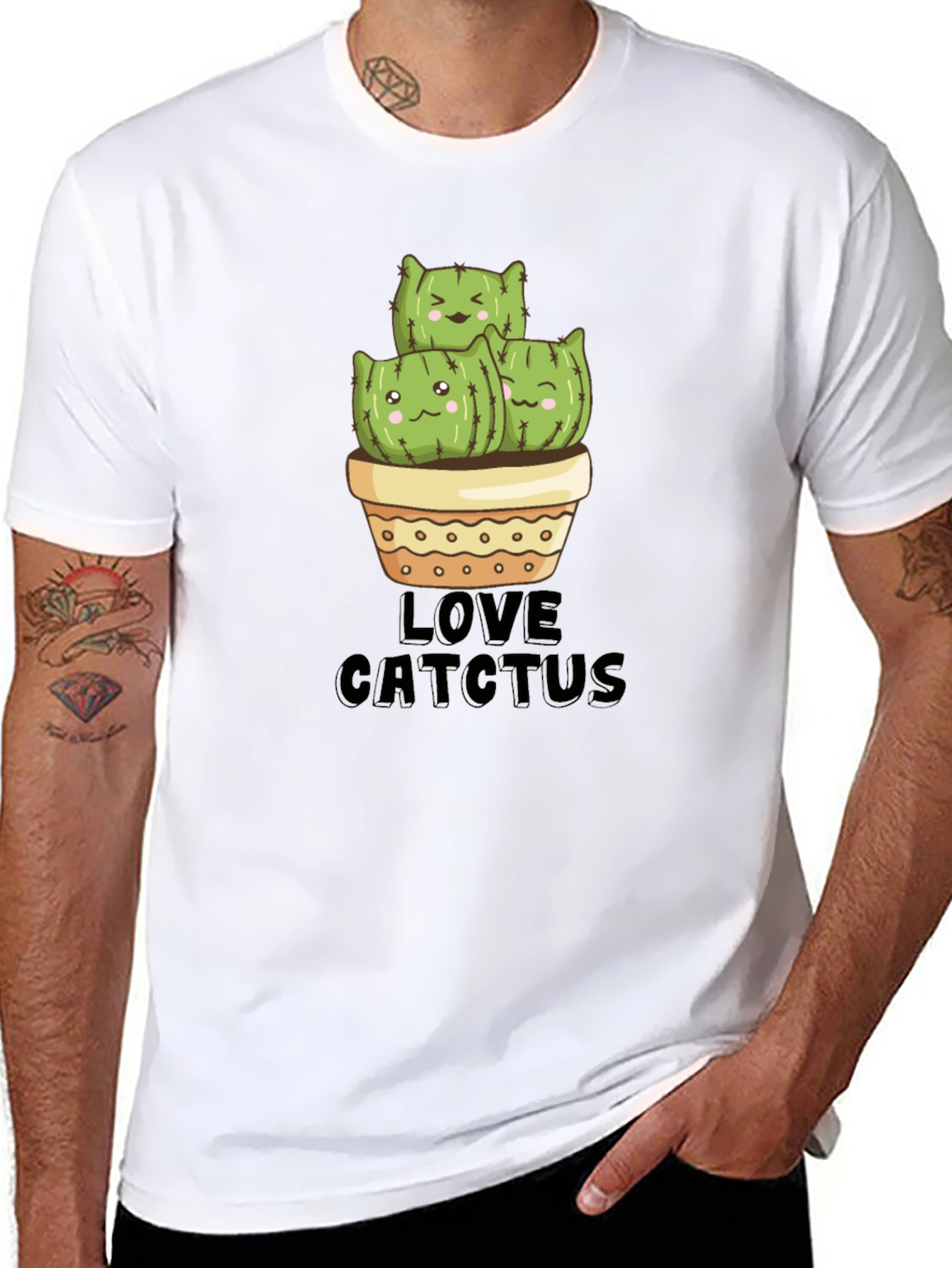 Cute Cat Cactus Graphic T-Shirt