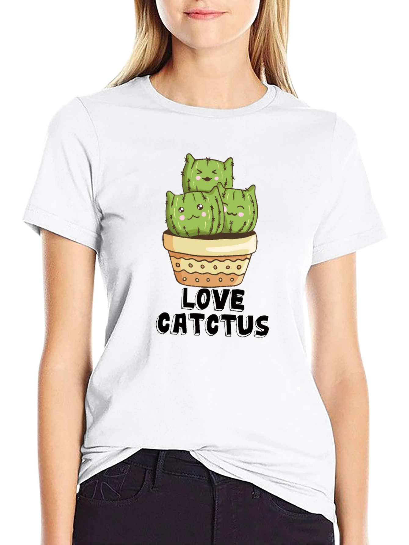 Cute Cat Cactus Graphic T-Shirt