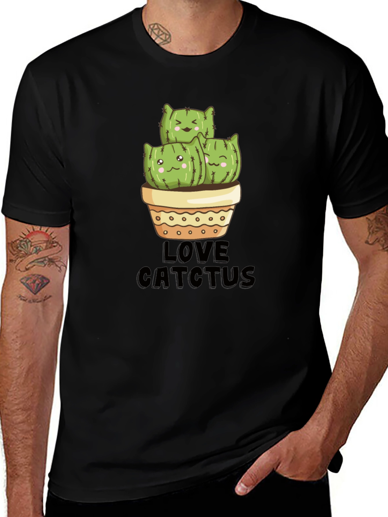 Cute Cat Cactus Graphic T-Shirt