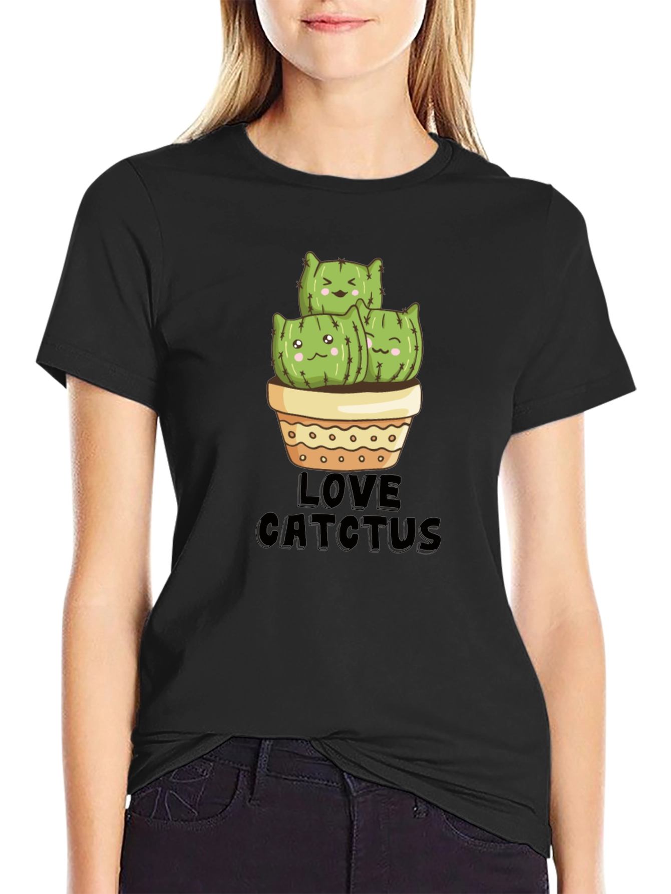 Cute Cat Cactus Graphic T-Shirt