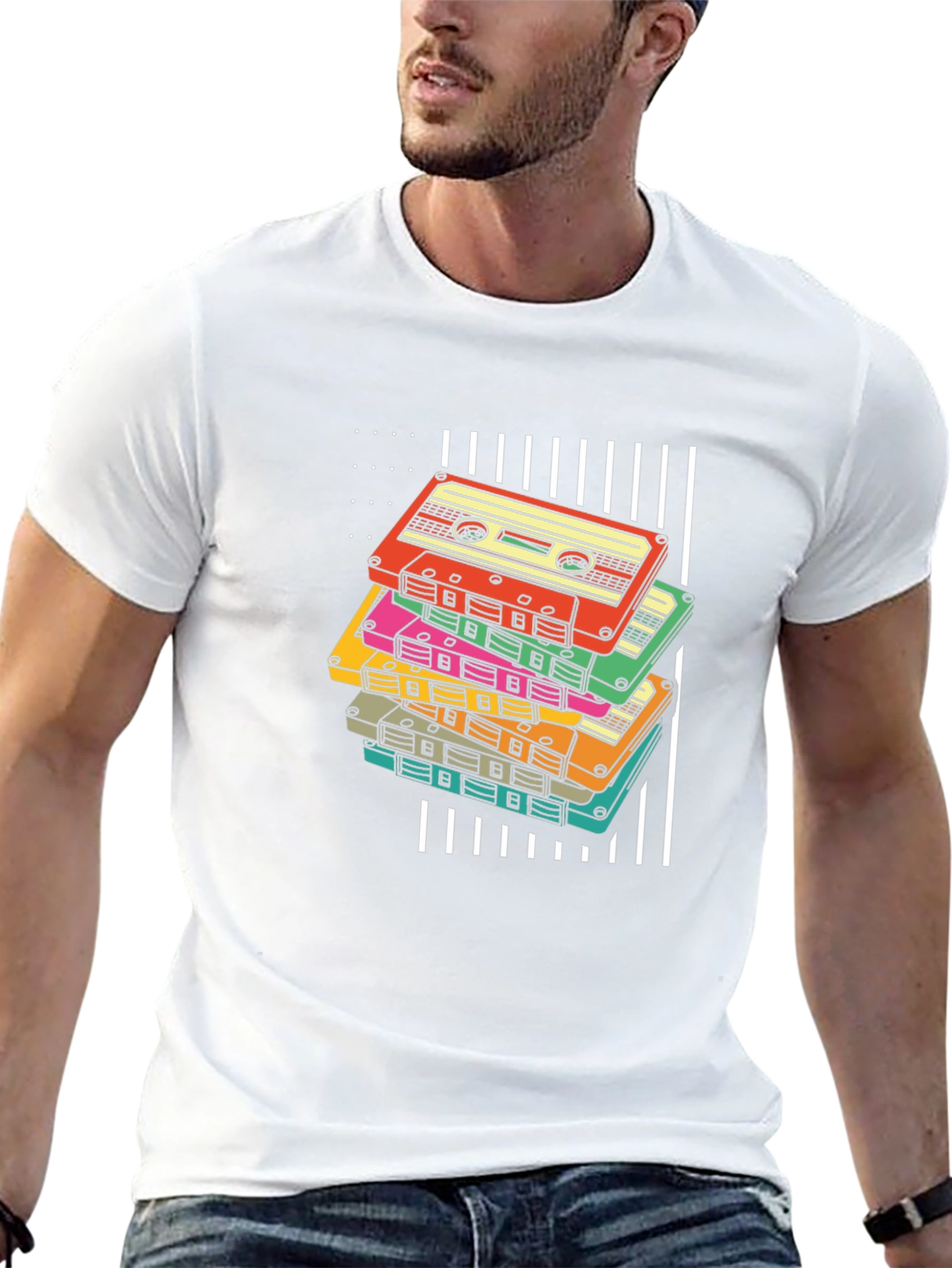 Retro Cassette Tape Stack Graphic Tee