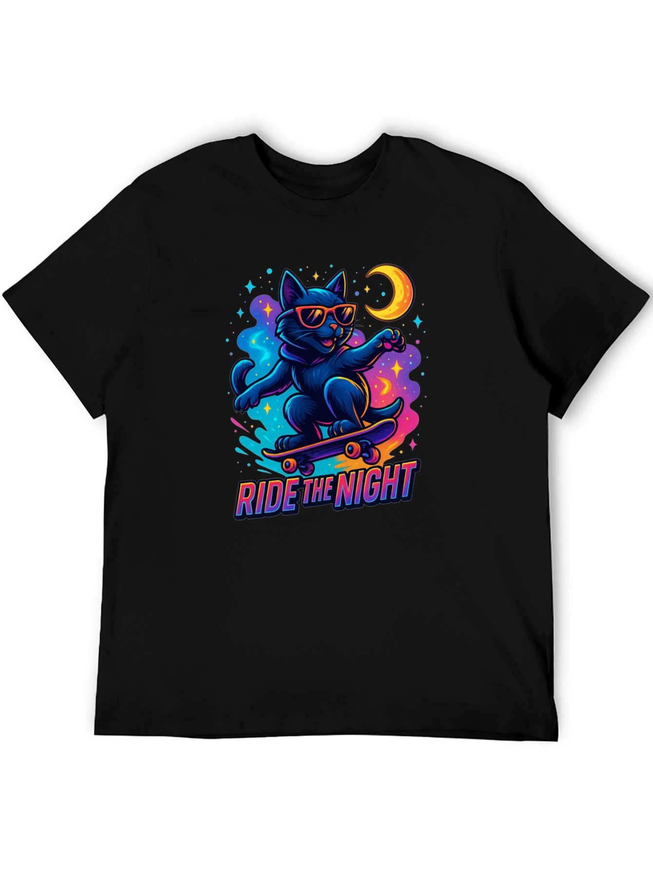 Ride the Night Black Cat Skateboard T-Shirt