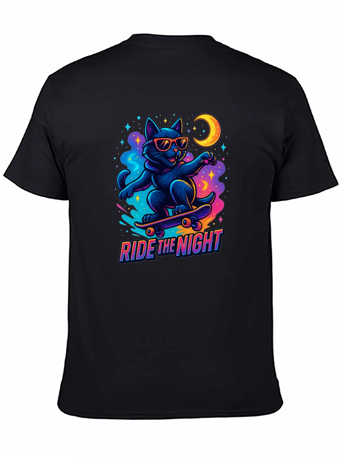 Ride the Night Black Cat Skateboard T-Shirt