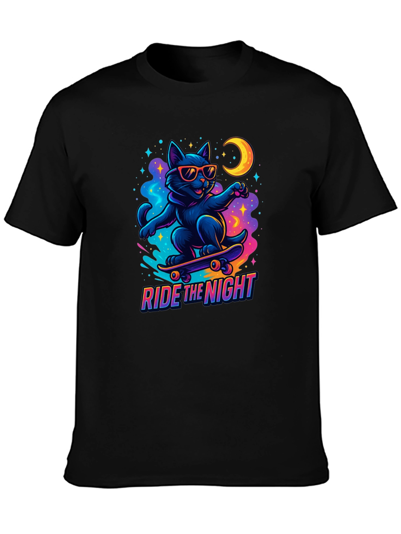 Ride the Night Black Cat Skateboard T-Shirt