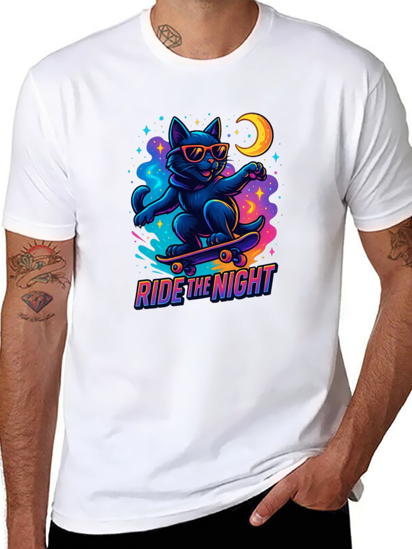 Ride the Night Black Cat Skateboard T-Shirt