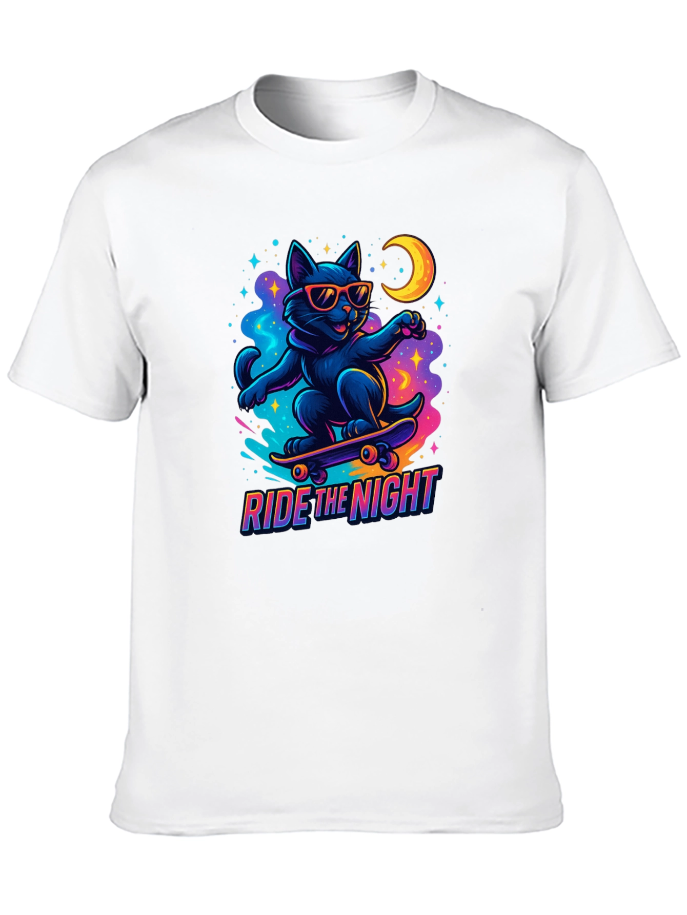Ride the Night Black Cat Skateboard T-Shirt