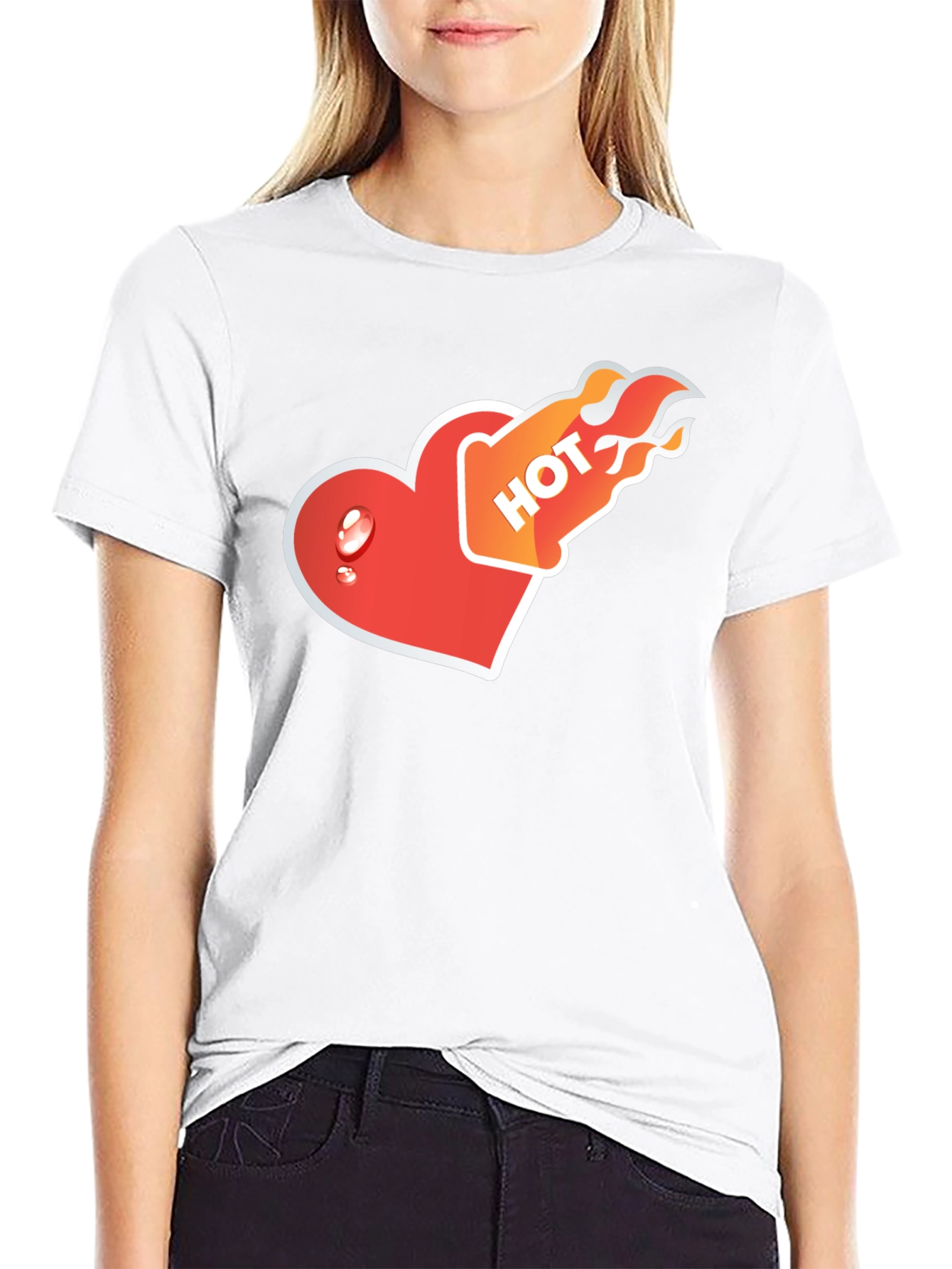 Hot Heart Graphic Tee - Black Cotton Comfort