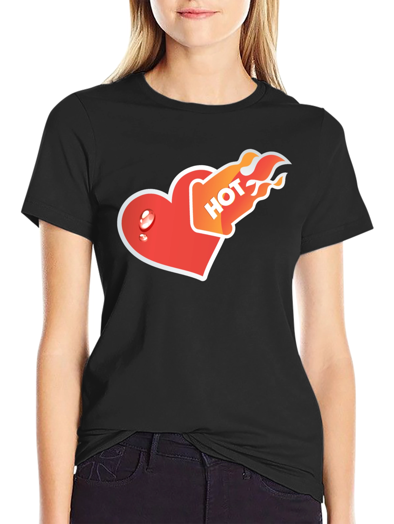 Hot Heart Graphic Tee - Black Cotton Comfort